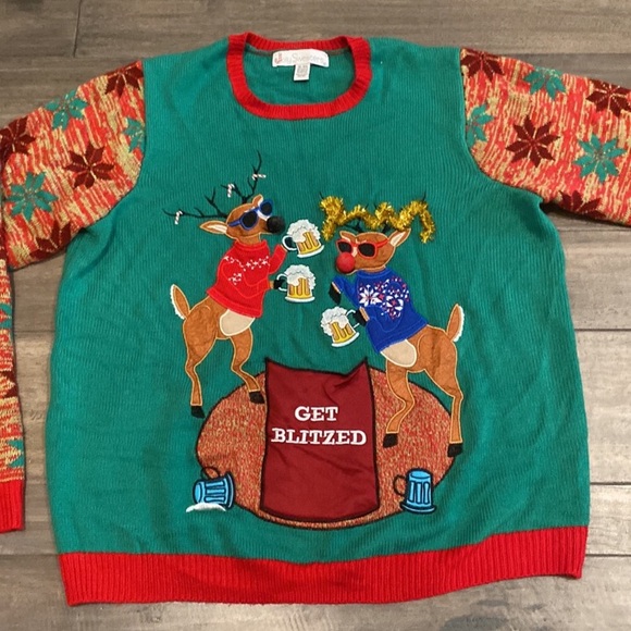 Jolly Sweaters Christmas ugly sweater Get Blitzed Drink Pouch size medium - Picture 3 of 3